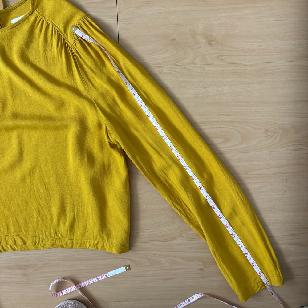 Oak + Fort Mustard Yellow Blouse Size L Flowy Relaxed Minimalist Long Sleeve Top - Picture 9 of 11